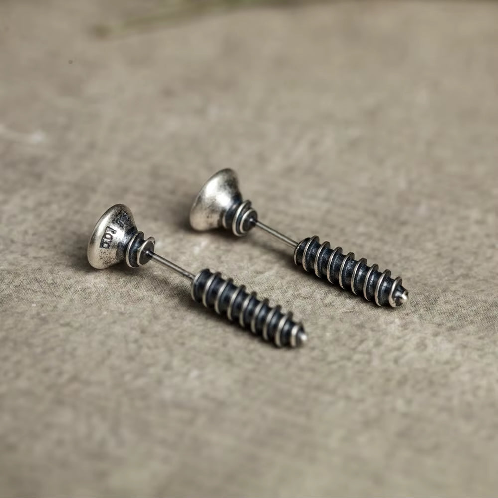 Gothic Screw Stud Earrings 925 Sterling Silver Retro Punk Jewelry, Perfect for You deideas