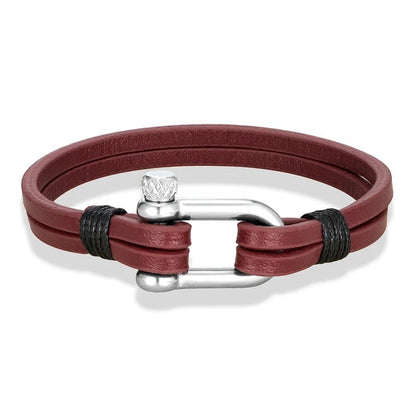 Nautical Double Strap Bracelet Stainless Steel Shackle Closure deideas