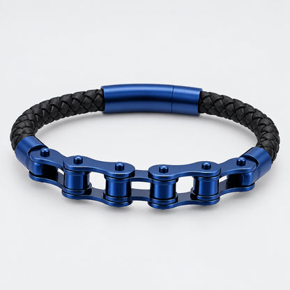 Biker Ghost Rider Bracelet Frosted Steel Chain with Leather Accent deideas