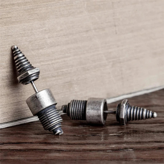 Sterling Silver Spark Plug Stud Earrings Biker-Inspired Steampunk & Cyberpunk Jewelry deideas