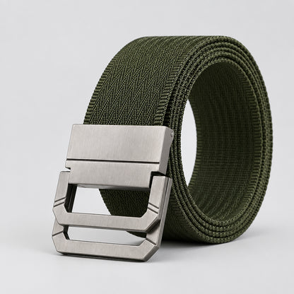 Green belt with silver buckle on a white background