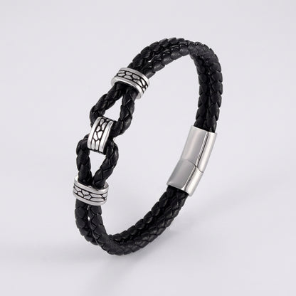 Black Braided Leather Bracelet Multilayer Stainless Steel Design deideas
