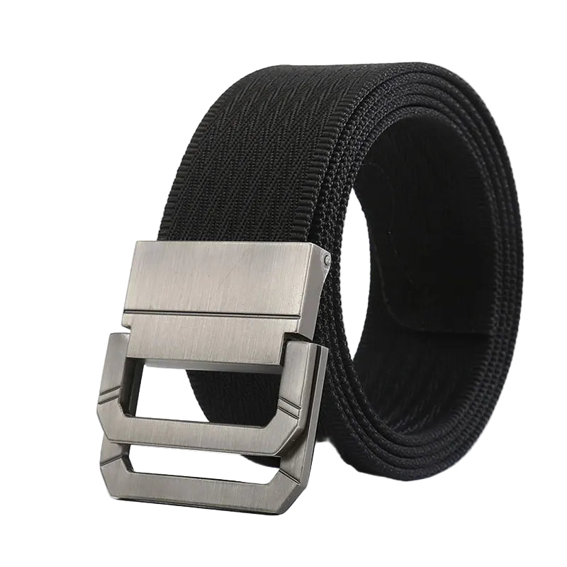 Black belt with silver buckle on a white background
