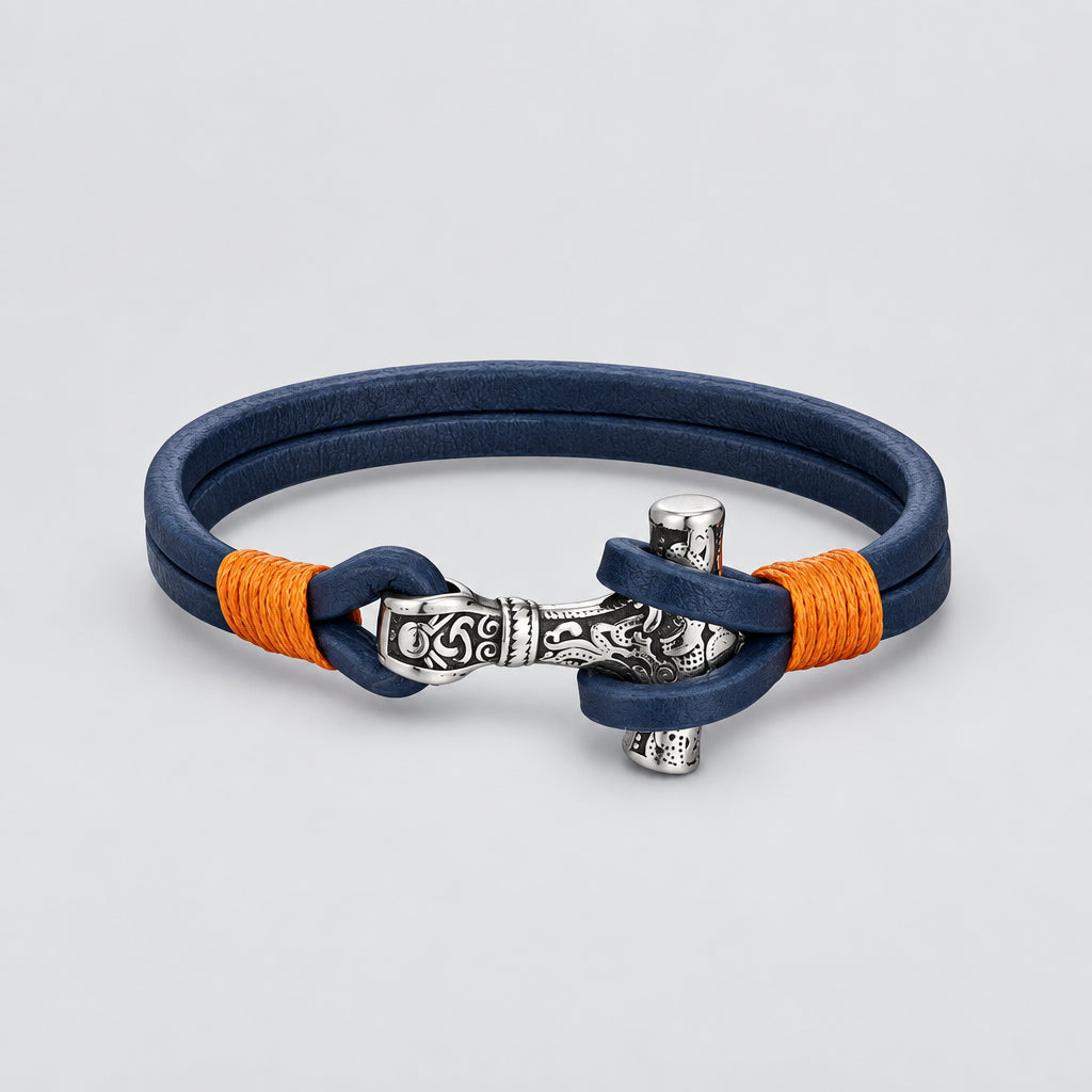 Men's Hammer Double Strand Blue Leather Bracelet deideas