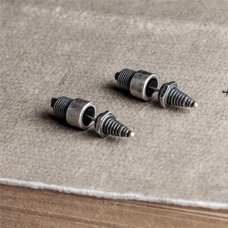 Sterling Silver Spark Plug Stud Earrings Biker-Inspired Steampunk & Cyberpunk Jewelry deideas