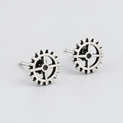 Unisex Steampunk Gear Stud Earrings 925 Sterling Silver Punk Rock Jewelry deideas