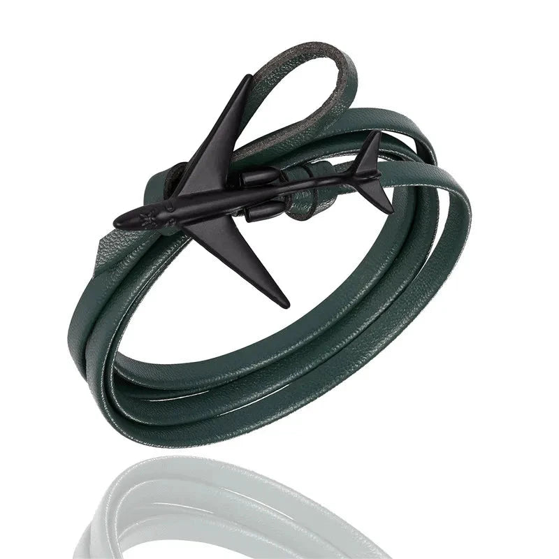 Sky Voyager Leather Bracelet Airplane & Anchor Multilayer Wrap deideas