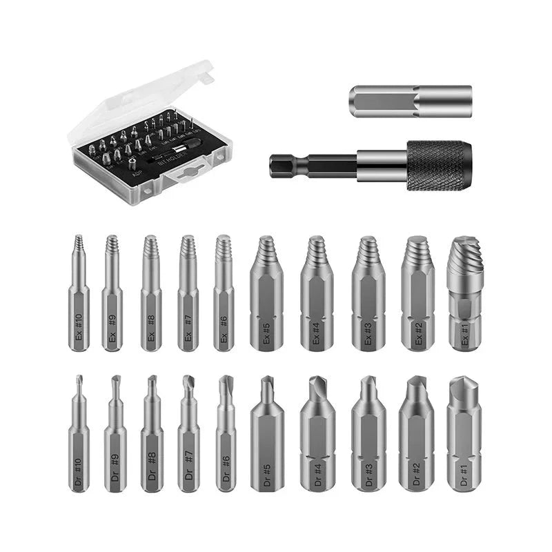 Damaged screw extractor, bit set, screwdriver extractor, bolt disassembly deideas