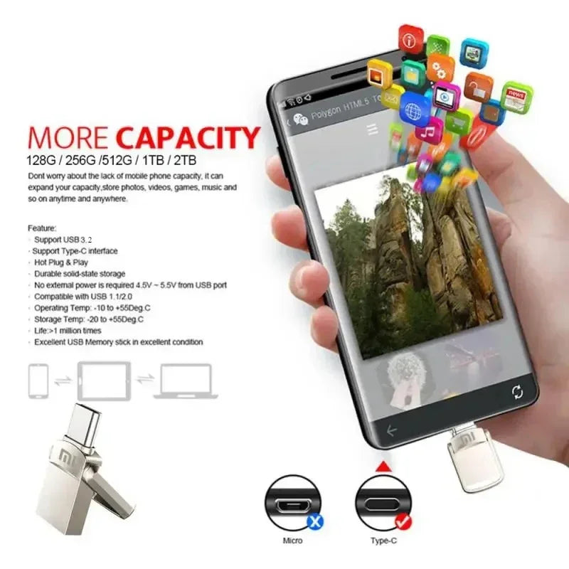 Xiaomi USB Flash Drive 1TB 2TB USB 3.0 High Speed Car Electronic Accessory Adapter Plug Play Video Large Storage Flash Drive deideas