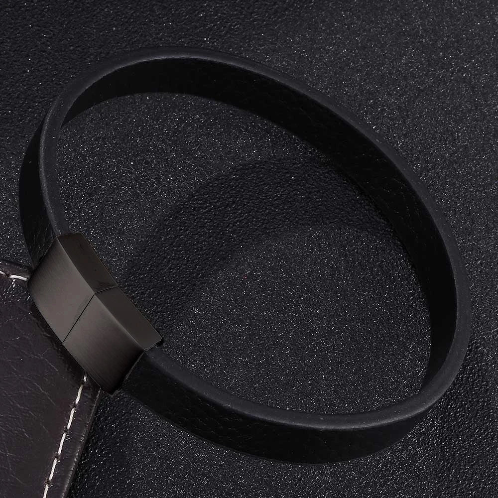 Faux Leather Band Bracelet – Rectangular Clasp, 3 Sizes