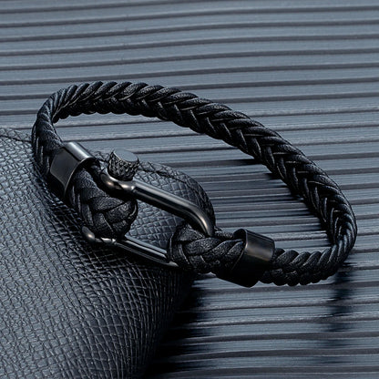 Braided Leather Bracelet – Black Shackle, 6 Colors