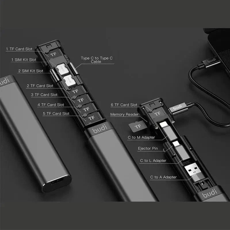 Multi-functional USB C Data Transfer SD TF SIM Cards Storage Box Phone Holder For Laptop deideas