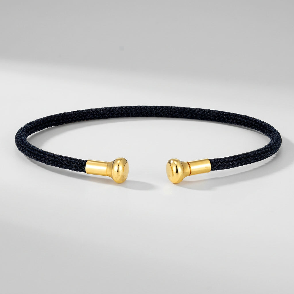 Cord-Wrapped Open Cuff Bracelet – Gold-Tone Ends, Black or Red