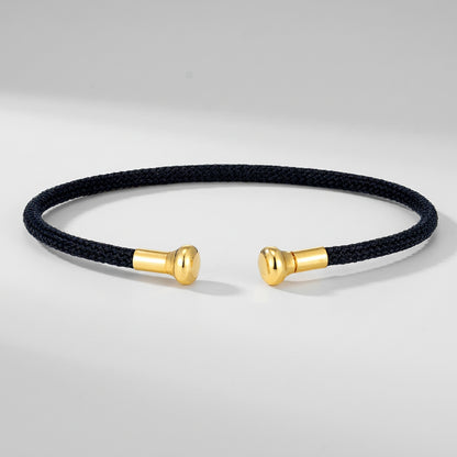 Cord-Wrapped Open Cuff Bracelet – Gold-Tone Ends, Black or Red