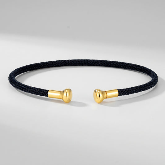 Cord-Wrapped Open Cuff Bracelet – Gold-Tone Ends, Black or Red
