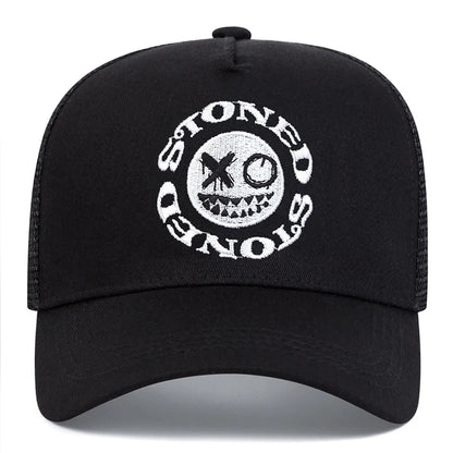 Smiley Face Embroidery Baseball Cap Mesh Trucker, Adjustable, Unisex