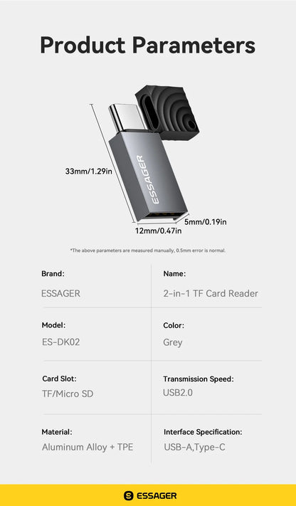 MicroSD Card Reader USB-C & USB 2.0, Dual Interface
