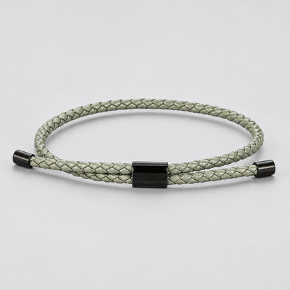 Braided Leather Bracelet – Adjustable Stainless Steel Lock Charm