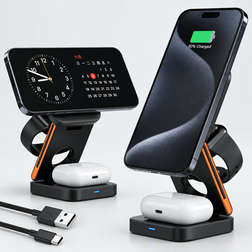 Foldable Magnetic Wireless Charging Station for iPhone, Apple Watch and AirPods deideas