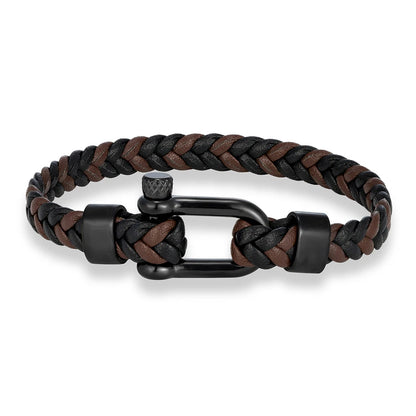 Braided Leather Bracelet – Black Shackle, 6 Colors