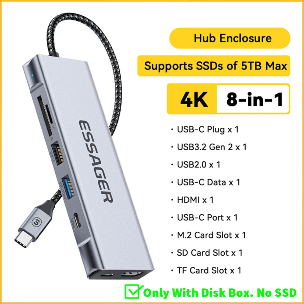 8-in-1 USB-C Hub with M.2 SSD Enclosure – HDMI & PD