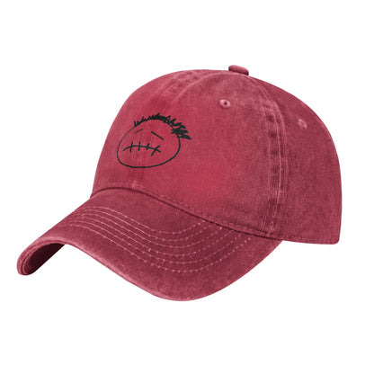 Washed Cotton Baseball Cap – Stitched-Mouth Face, 7 Colors