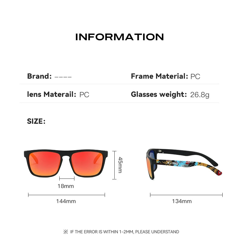 Rectangular Sunglasses – Printed Frames & Temples, 11 Options
