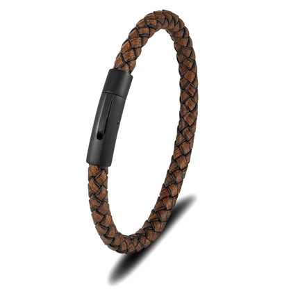 Braided Leather Bracelet – Barrel Clasp, 9 Colors, 19–23 cm