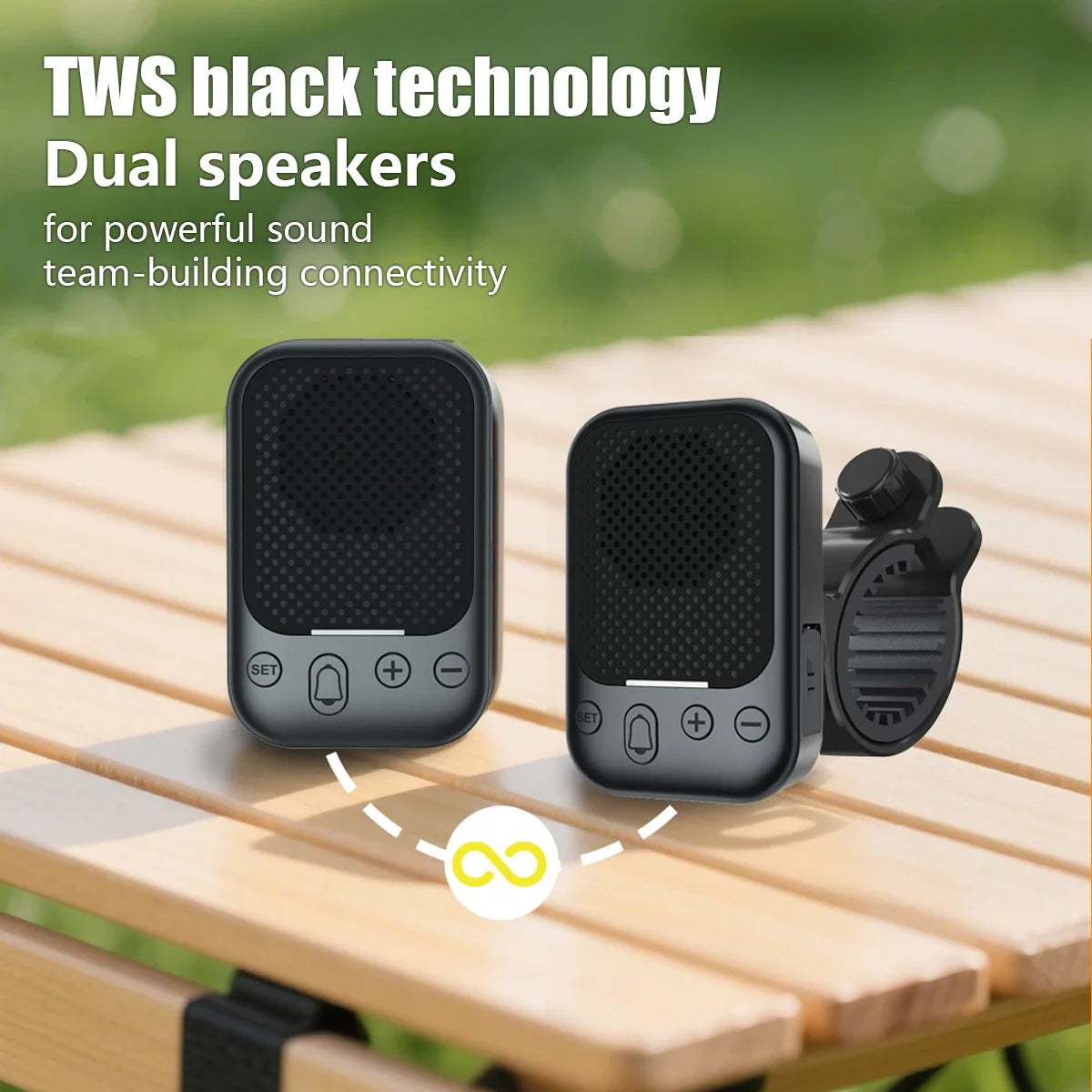 Outdoor Waterproof Portable Wireless Bluetooth Speaker 2-in-1 Multi-Functional Back Clip Cycling Soundbox with FM Radio TWS TF deideas