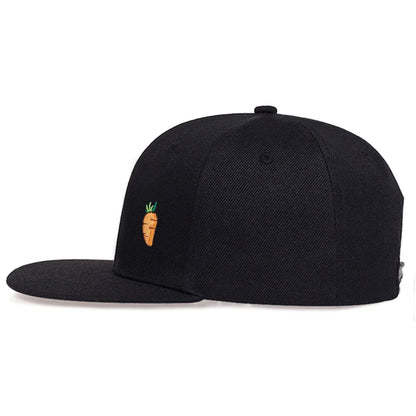Carrot Embroidered Cap – Black, Flat Brim