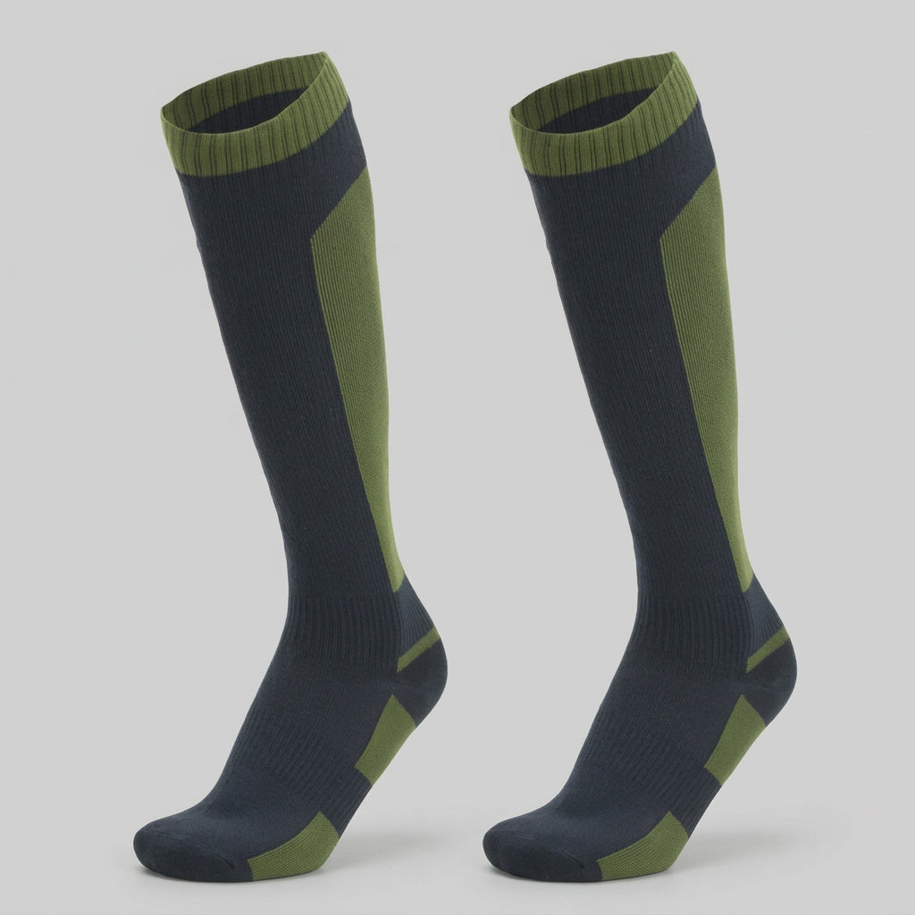 Long Hiking Socks – Black or Olive Panels, S–XL