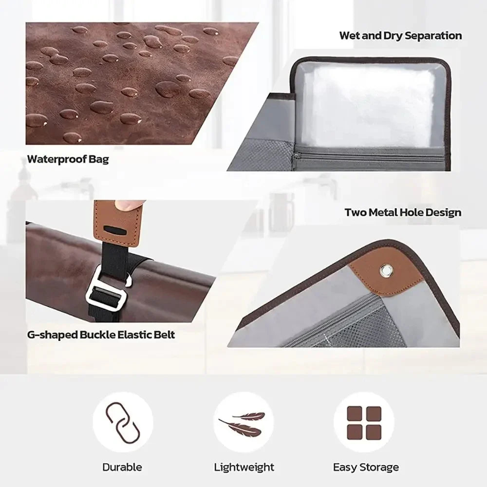 PU Leather Toiletry Bag – Roll-Up Travel Organizer