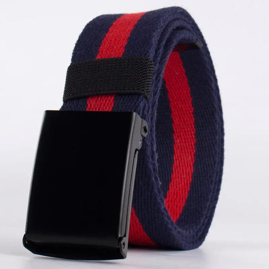 Striped Canvas Belt – Metal Buckle, 6 Styles