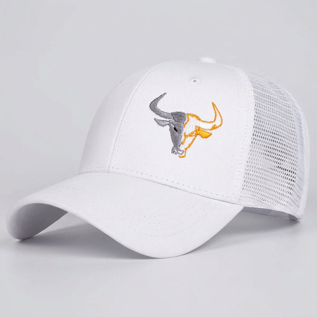 Bull Head Embroidered Trucker Cap – Black & White