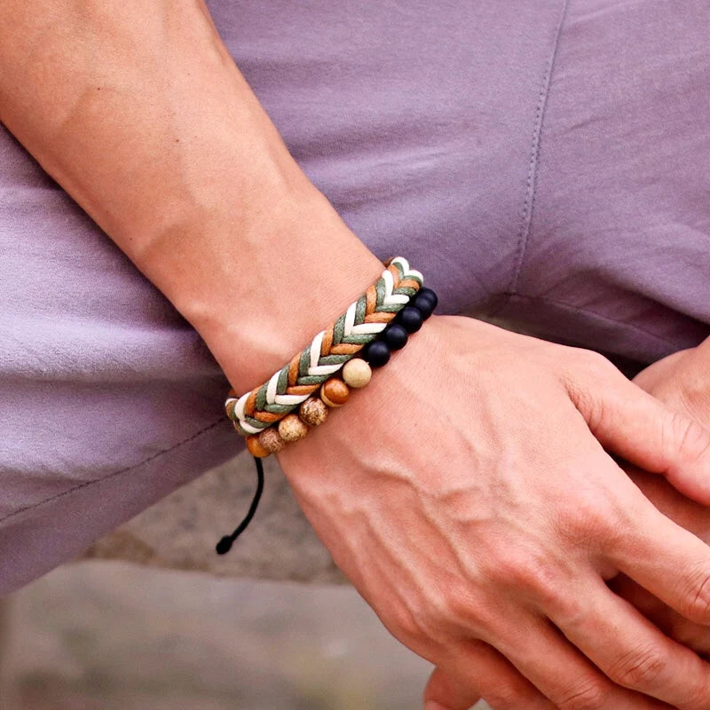Noter New 2Pcs/Set Men Bracelet Handmade Weaven Adjustable Cord Chain Braslet 8mm Natural Lava Tiger Eyes Stone Braclet Homme deideas
