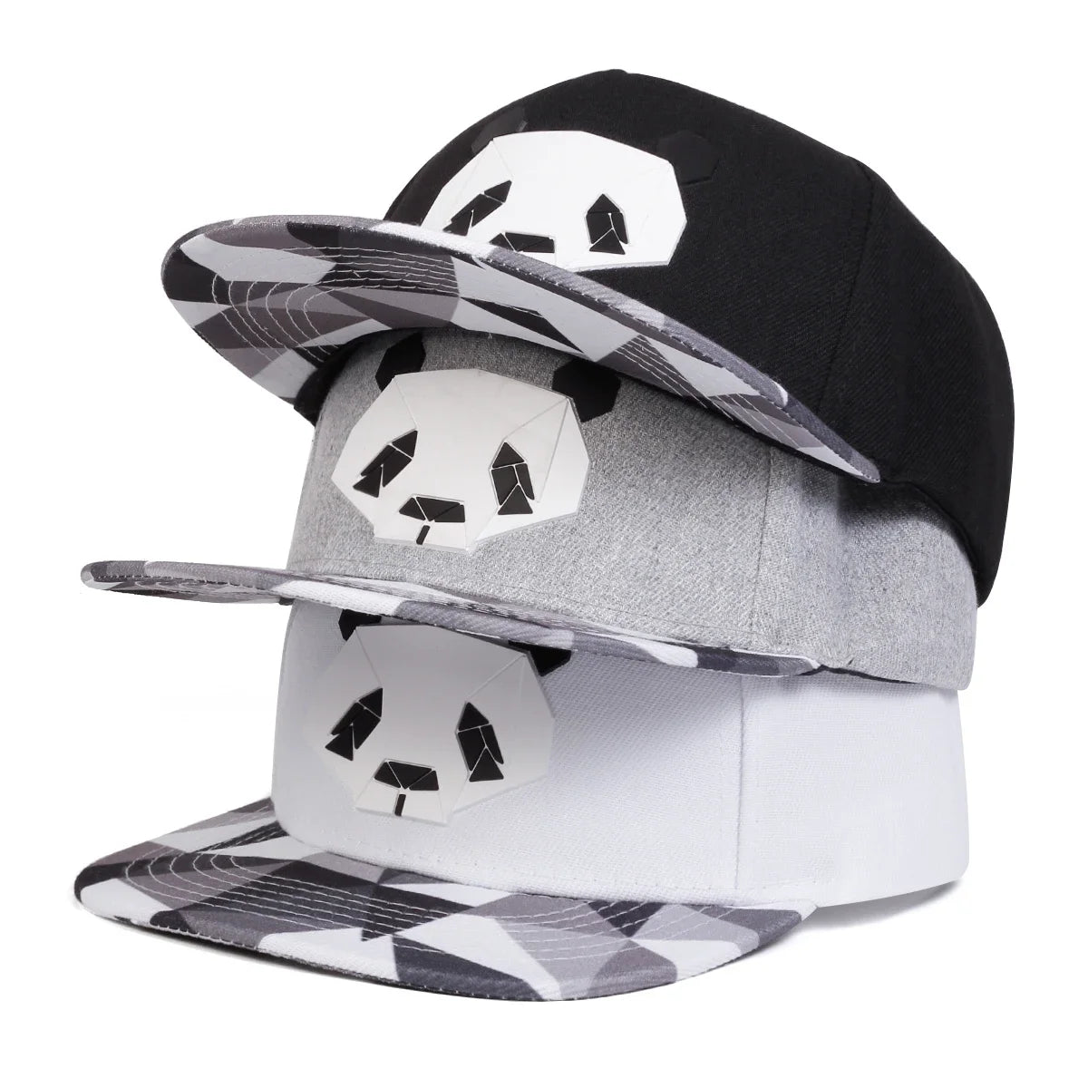 Geometric Panda Cap – Flat Camo Brim, 3 Colors