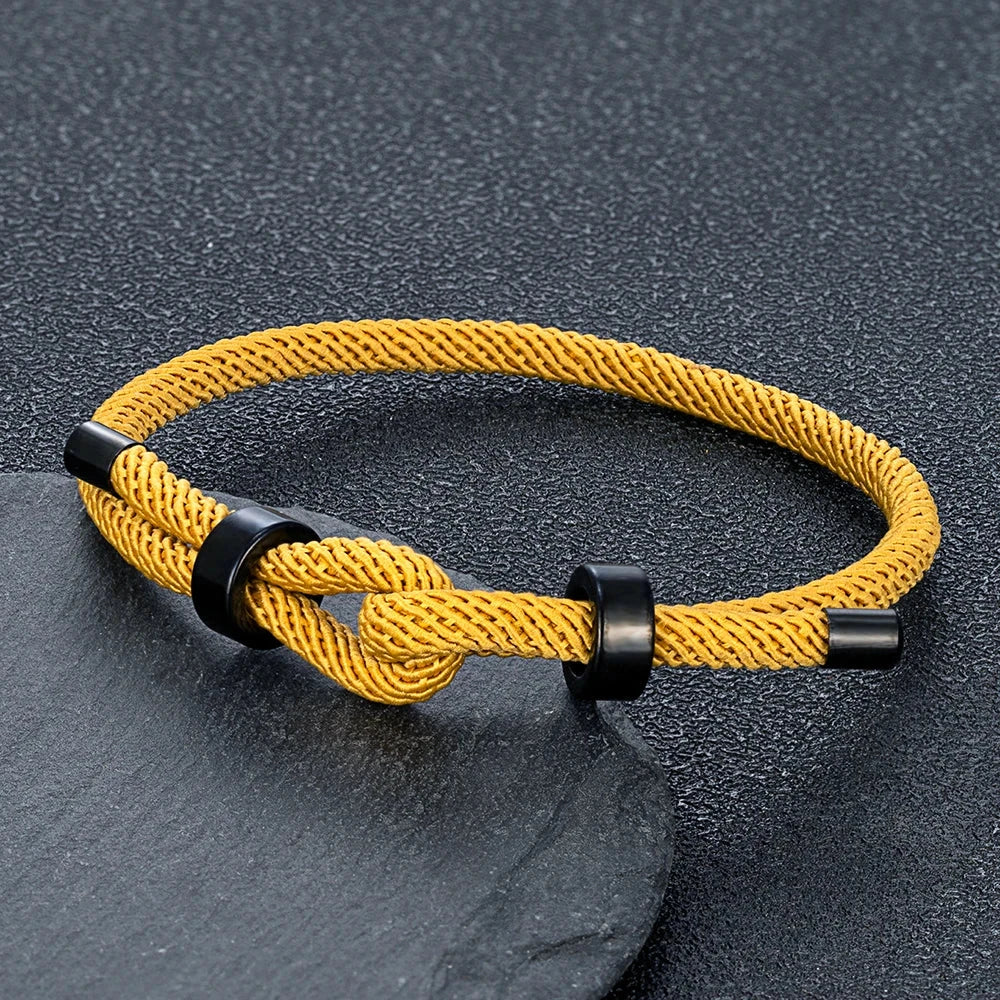 Adjustable Rope Bracelet Black Steel Charm, Waterproof & Durable deideas