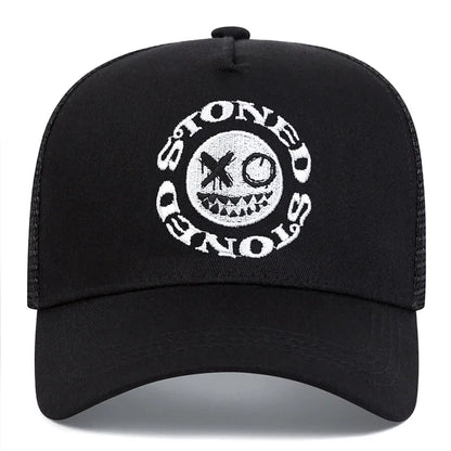 Smiley Face Embroidery Baseball Cap Mesh Trucker, Adjustable, Unisex