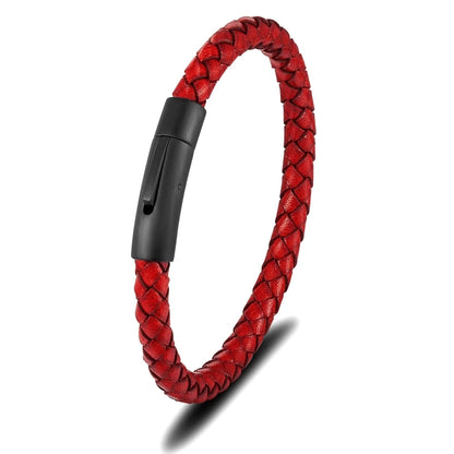Braided Leather Bracelet – Barrel Clasp, 9 Colors, 19–23 cm