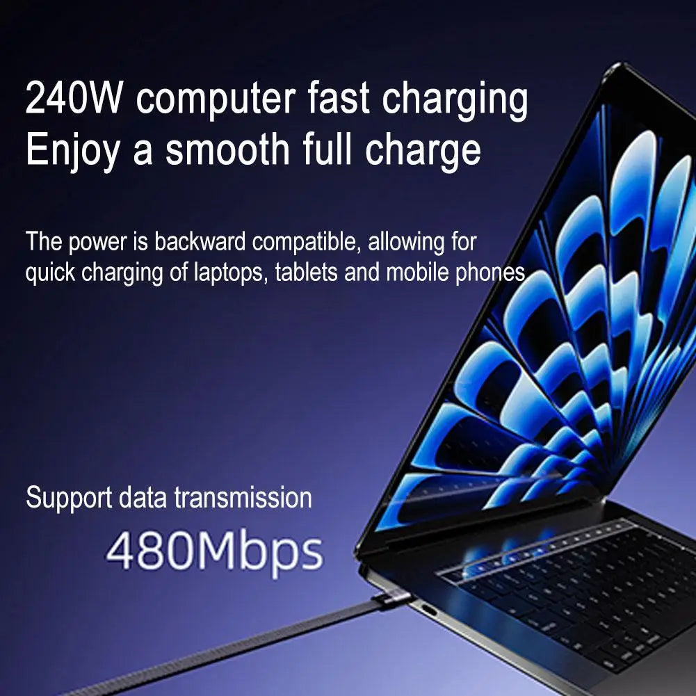 240W Fast Charging Cable + Foldable Phone Stand - USB-C & USB-A 2-in-1