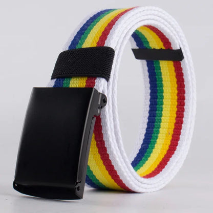 Striped Canvas Belt – Metal Buckle, 6 Styles