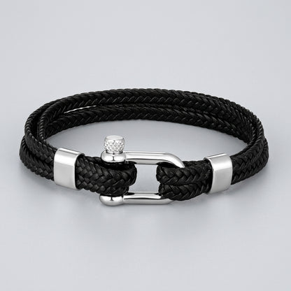 Braided Leather Shackle Bracelet – 5 Colors, 19–23 cm