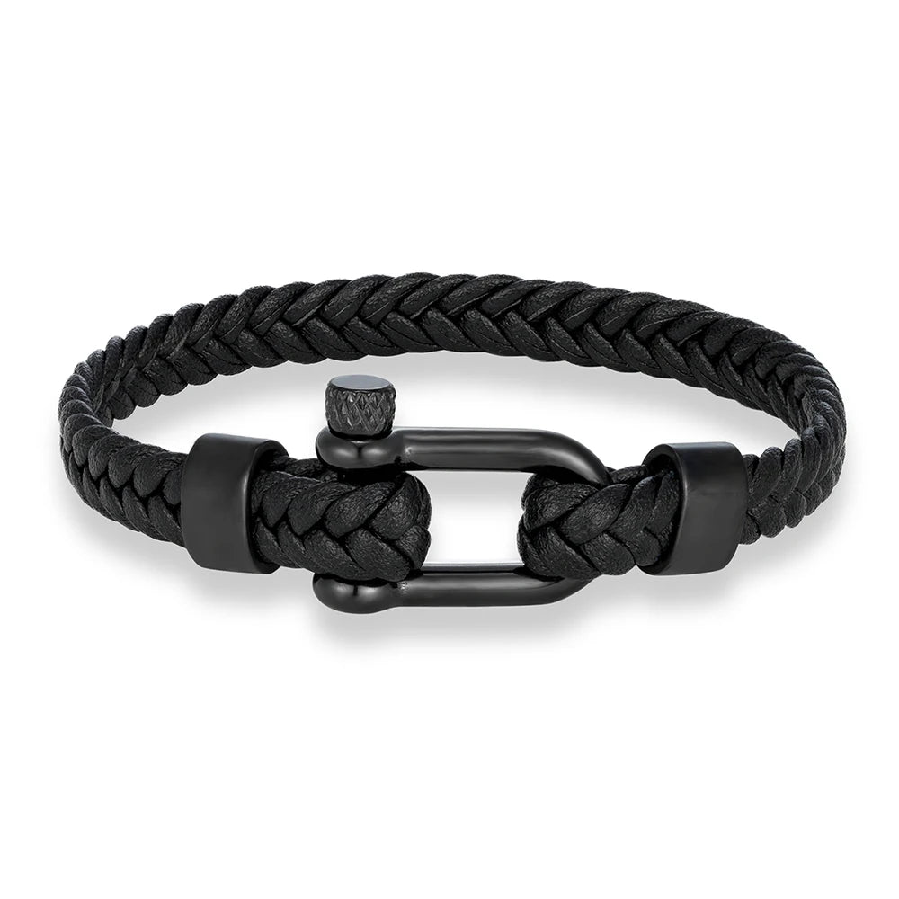 Braided Leather Bracelet – Black Shackle, 6 Colors