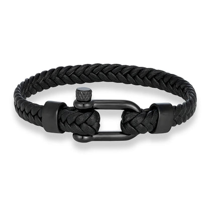 Braided Leather Bracelet – Black Shackle, 6 Colors
