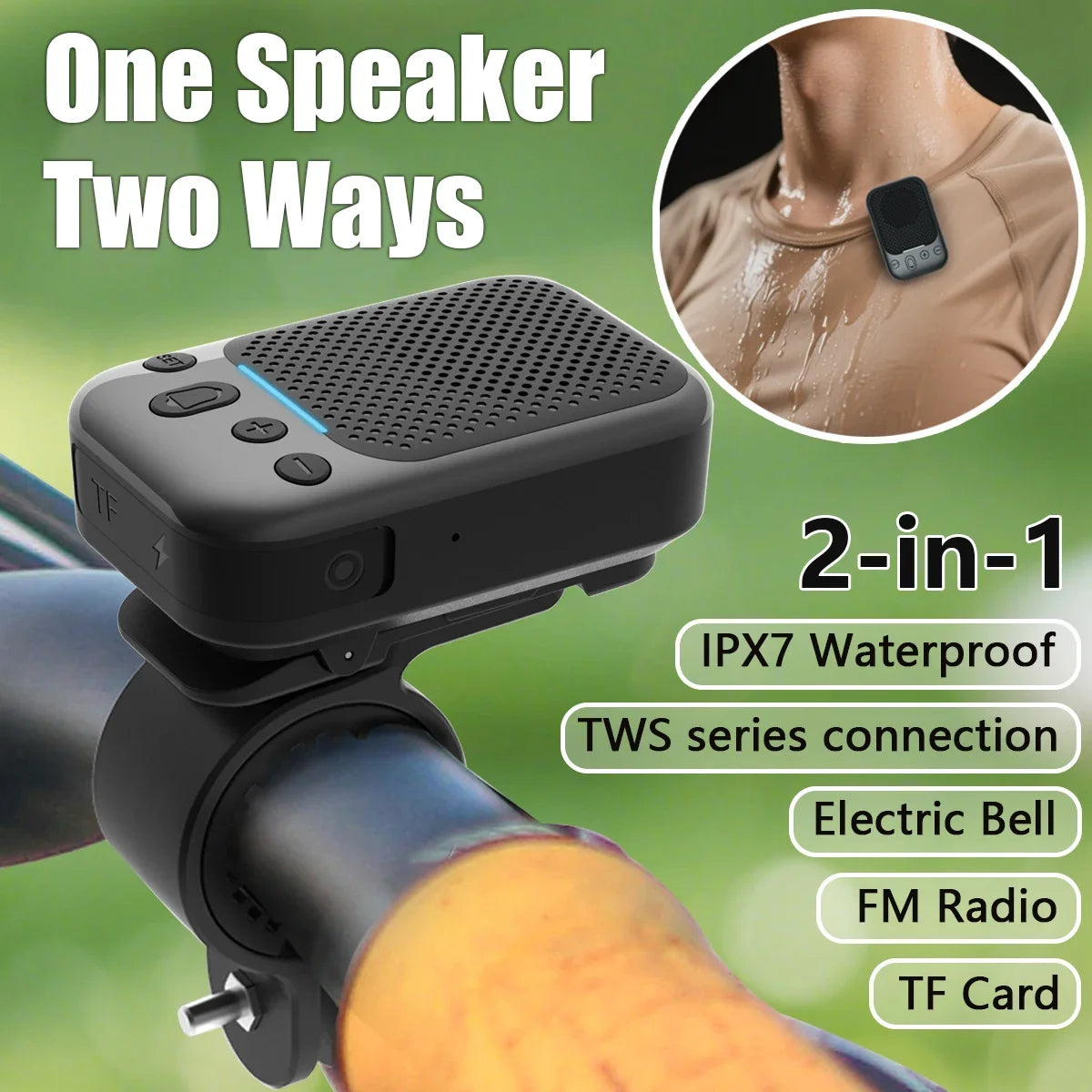 Outdoor Waterproof Portable Wireless Bluetooth Speaker 2-in-1 Multi-Functional Back Clip Cycling Soundbox with FM Radio TWS TF deideas