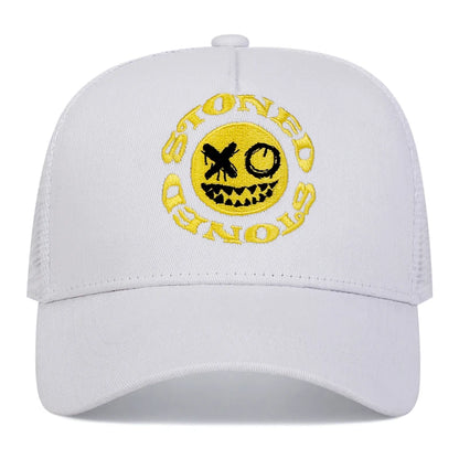Smiley Face Embroidery Baseball Cap Mesh Trucker, Adjustable, Unisex
