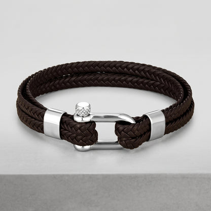 Braided Leather Shackle Bracelet – 5 Colors, 19–23 cm