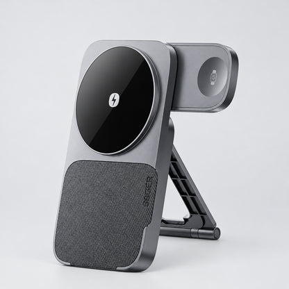 3-in-1 Magnetic Wireless Charging Stand – Foldable, Grey