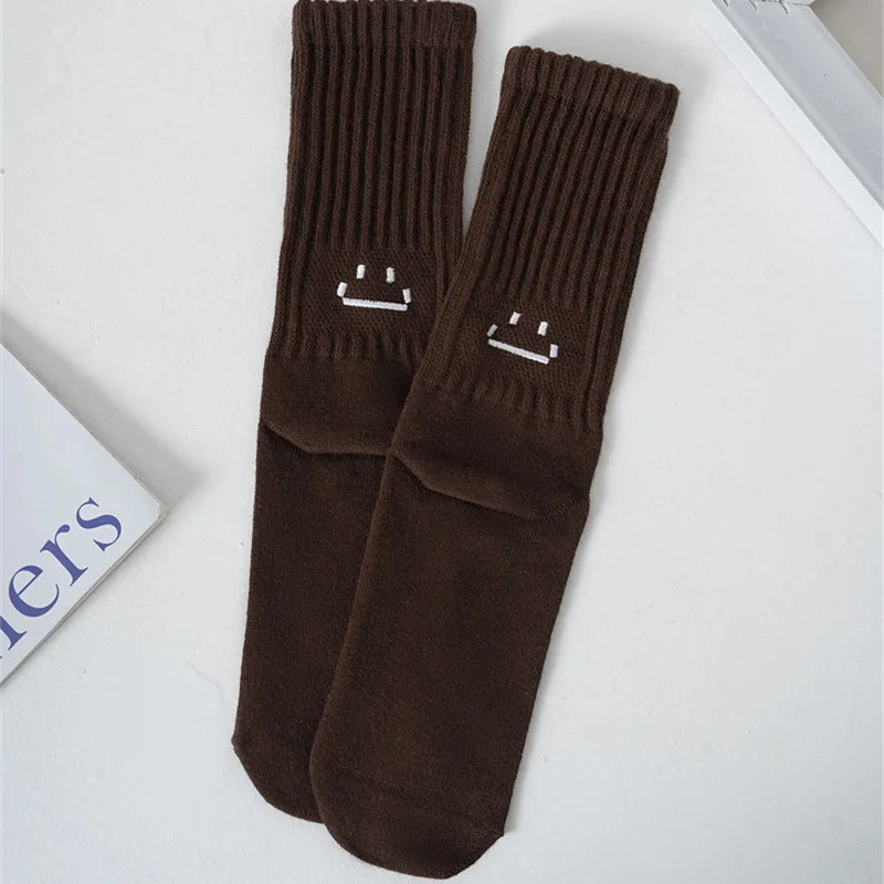 Smiley Face Crew Socks – Ribbed Cotton Blend, EU 35–44