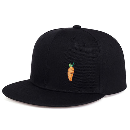 Carrot Embroidered Cap – Black, Flat Brim